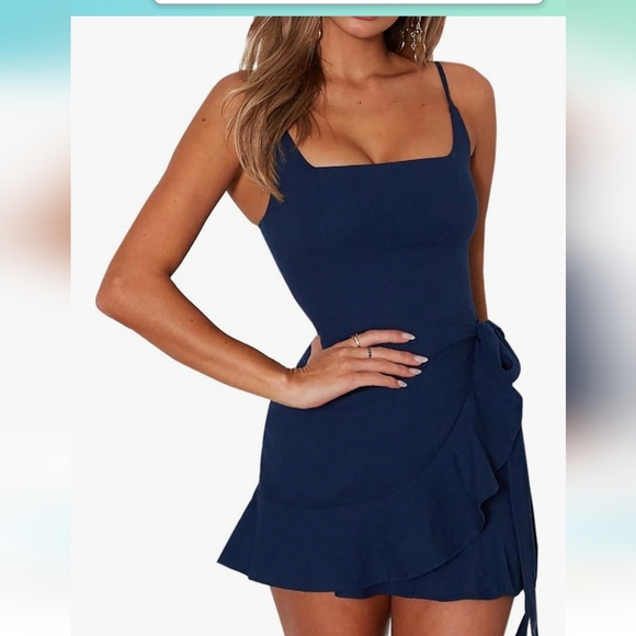 Dresses & Skirts - Navy blue ruffle hem wrap dress